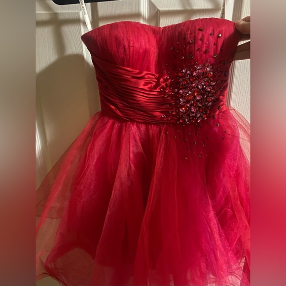 Sherri Hill Mini Dress with Red and Pink Swarovski Crystals - Picture 1 of 2